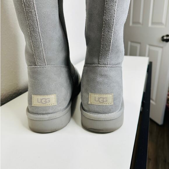 Ugg Blue Gray Alber Flat Heel Shearling Lined Suede Boot Side Zip 8 - Picture 9 of 15
